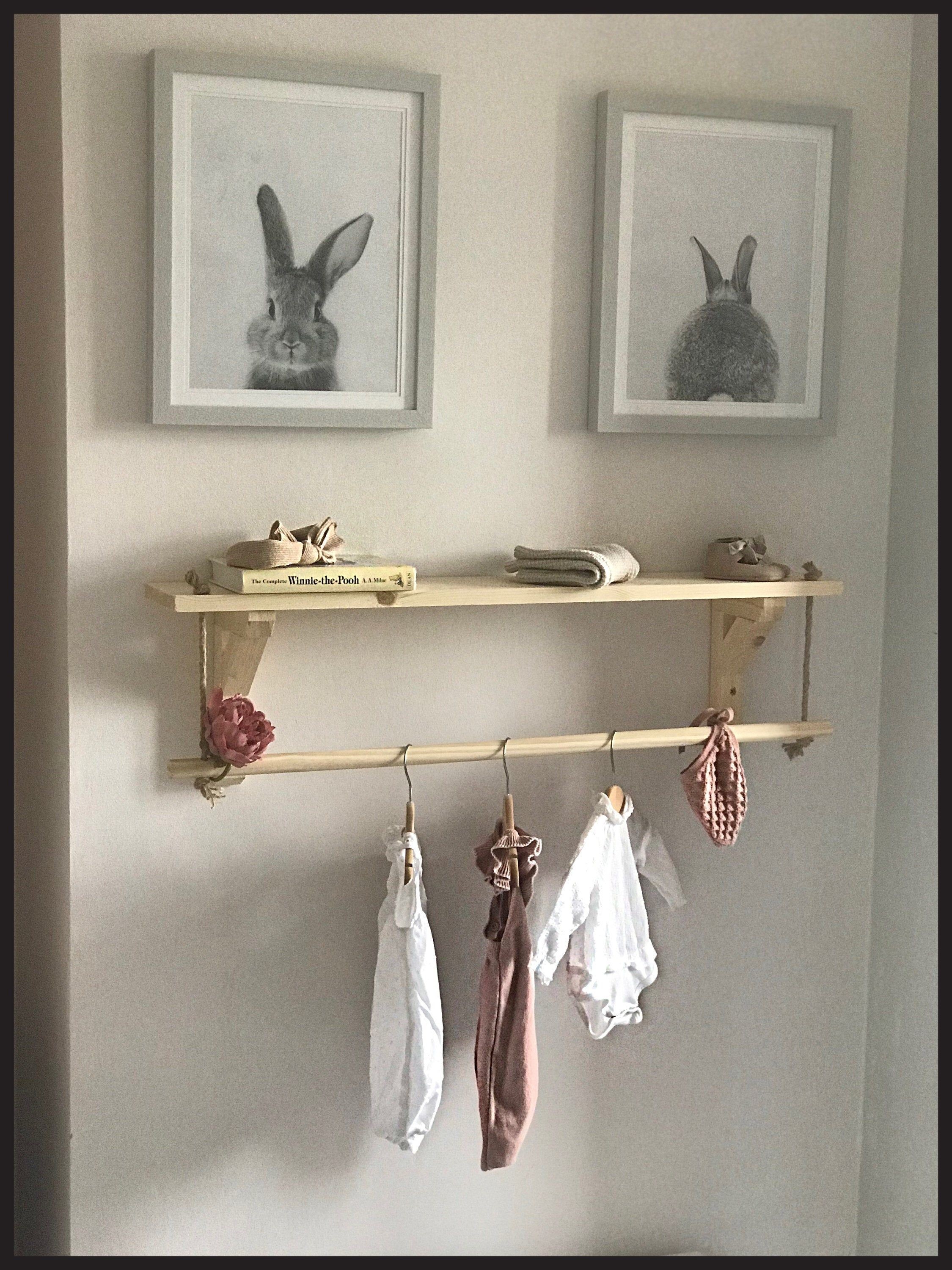 Shelf with hanging rod wooden nursery shelving timber