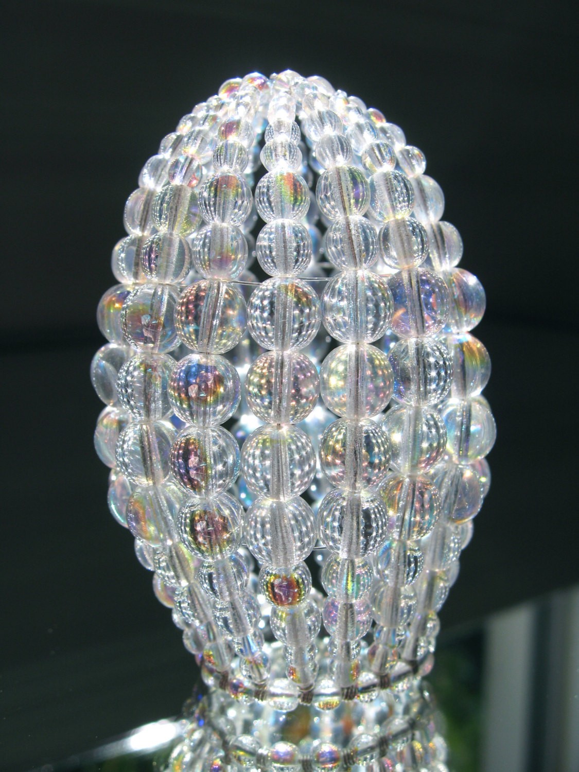 Small beaded chandelier light bulb cover iridescent pressed