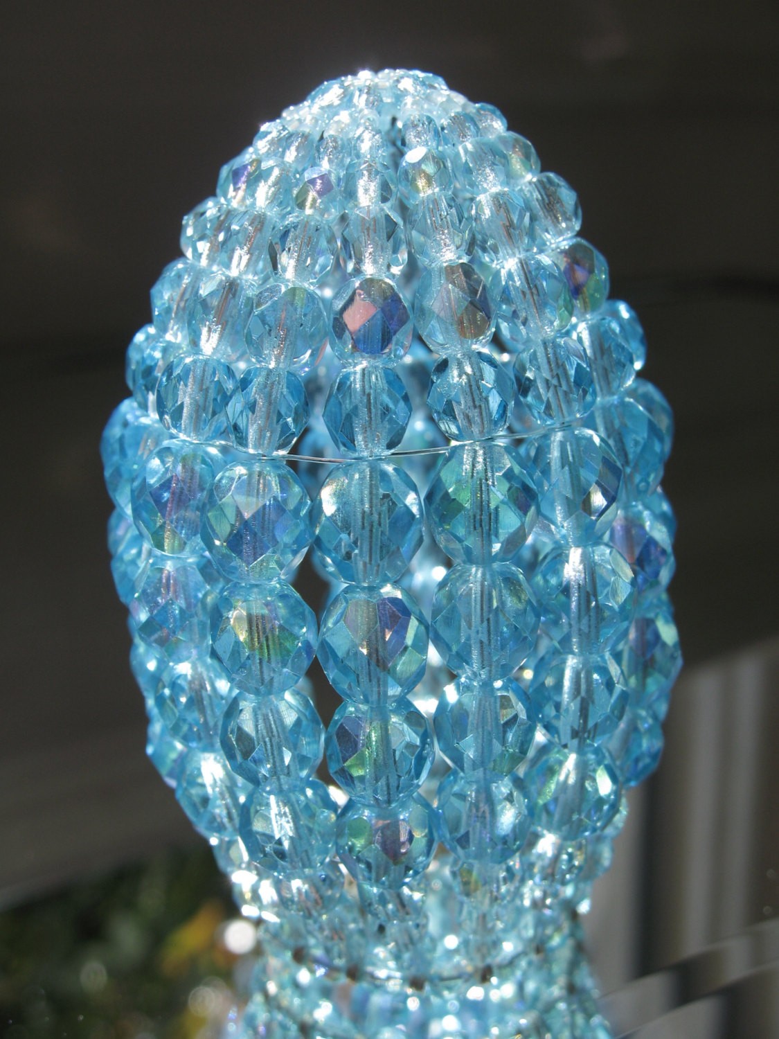 Small chandelier light bulb cover beaded iridescent aqua