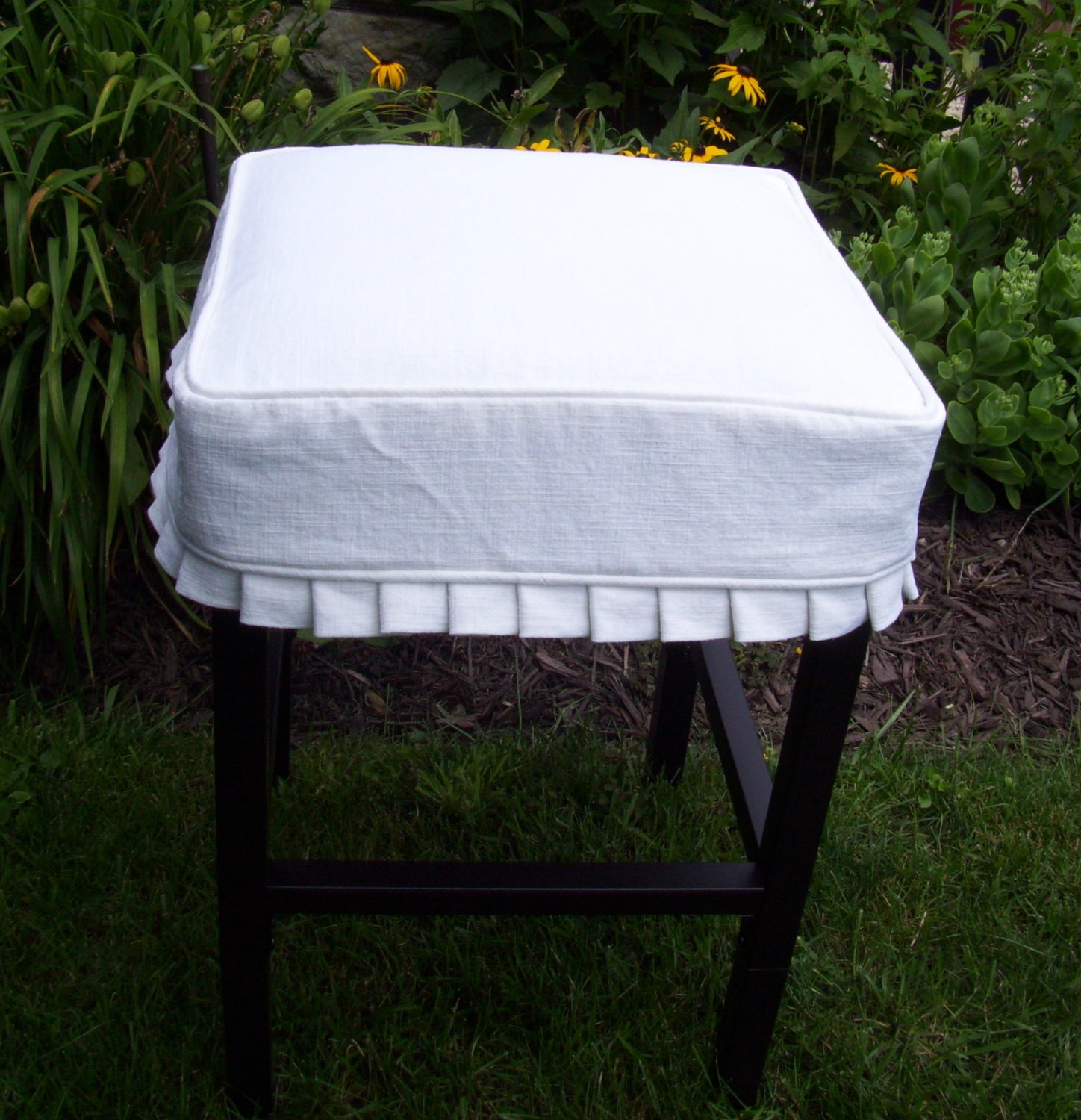 Square barstool linen slipcover bar stool cover knife pleats 1
