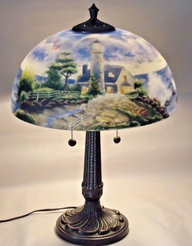 Thomas kinkade reverse painted table lamp a light in the