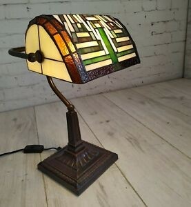 Tiffany style bankers lamp art deco vintage glass light