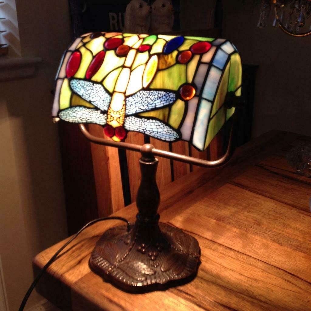 Tiffany style bankers lamp with dragonfly in inverness