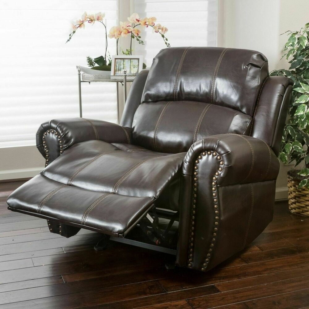 Traditional dark brown leather glider recliner club chair