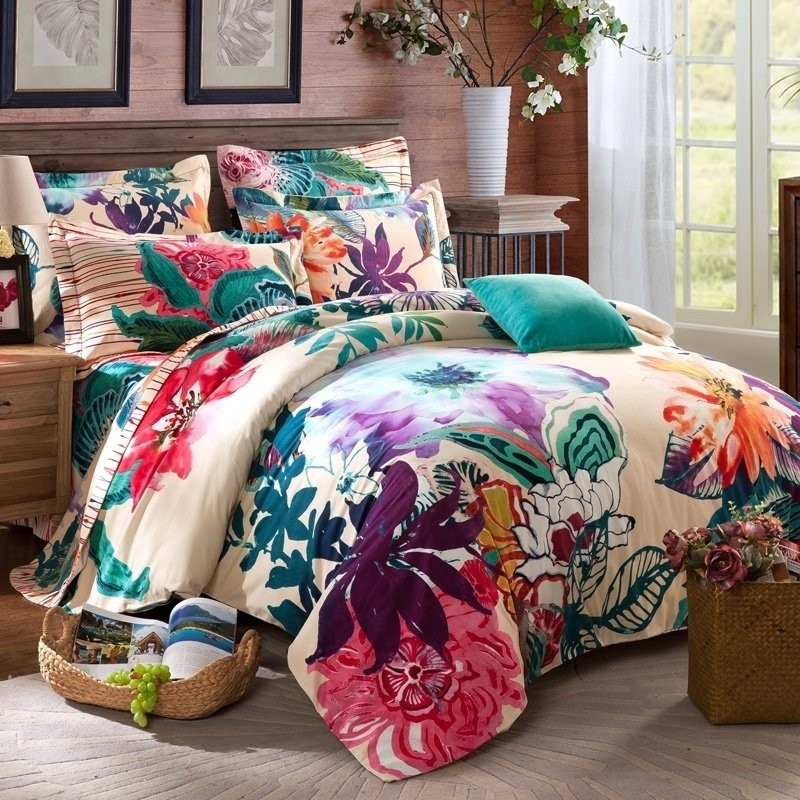 Tropical flower print exotic unique style full queen size