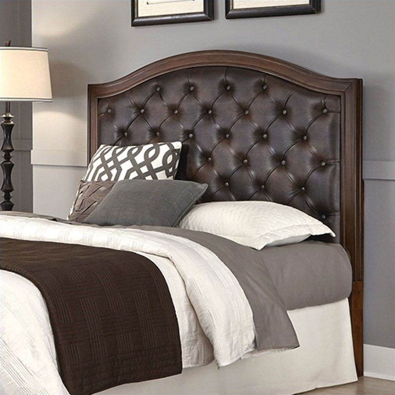 Tufted panel headboard with brown leather in cherry 5545
