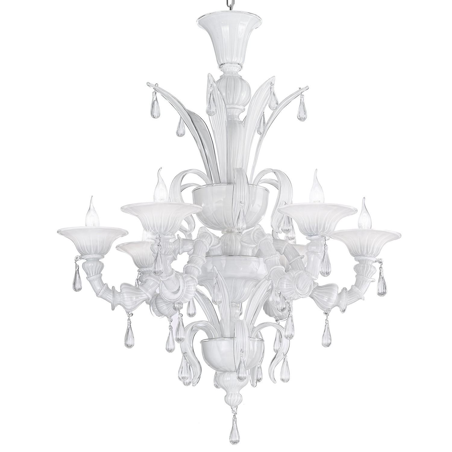 Venetian glass chandelier in white milk and crystal glass