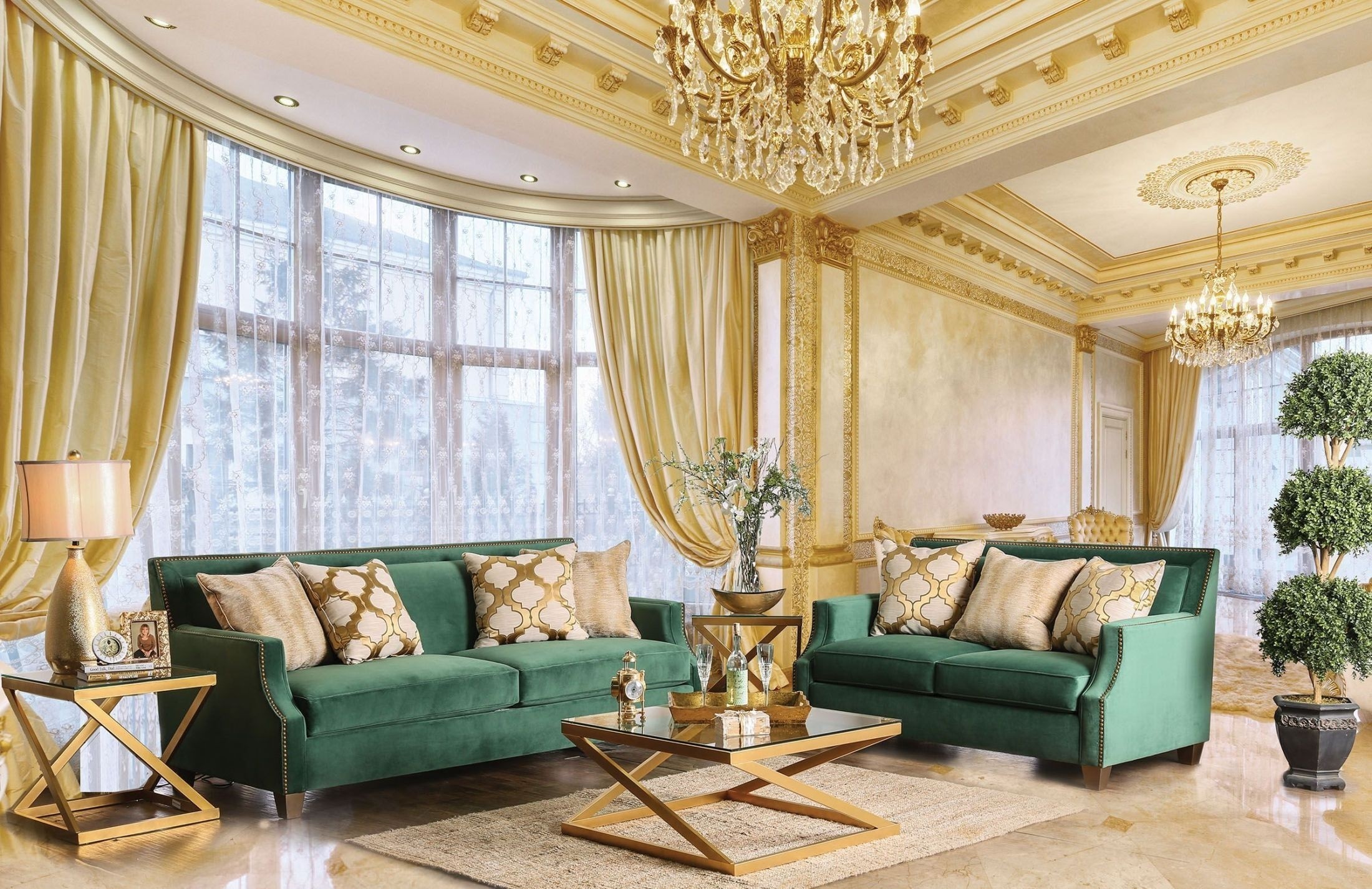 Verdante emerald green living room set from furniture of