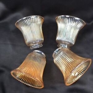 Vintage carnival glass bulb covers peach colored fan
