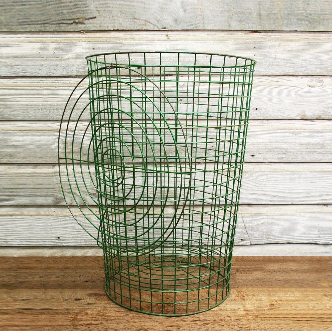 Vintage green wire laundry basket with lid vintage