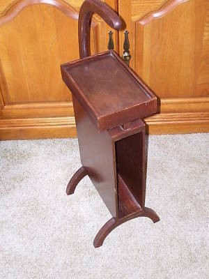Vintage wood telephone stand w curved legs handle