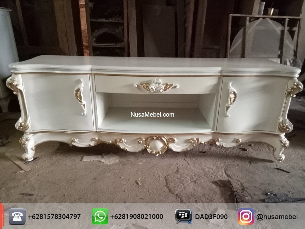 White high gloss sideboard with 2 doors ismun nusamebel