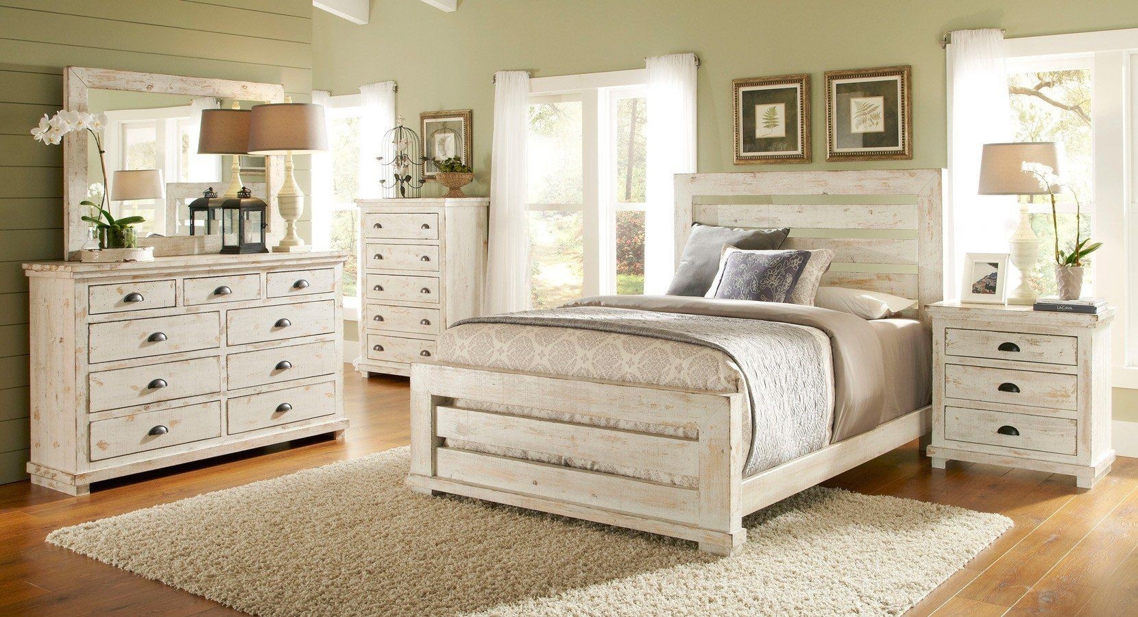 Willow slat bedroom set distressed white distressed
