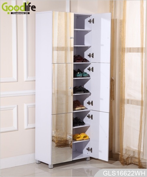 Wooden mirrored 6 door shoe cabinet with 9 layer shelves