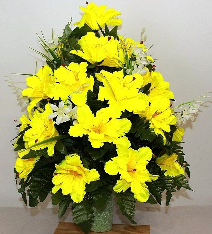 Xl yellow daffodils artificial silk flower cemetery