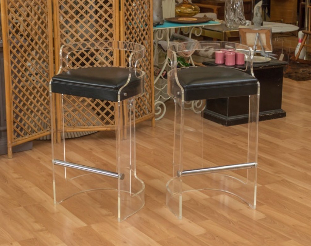1970s pair lucite bar stools by hill manufacturing sold 1