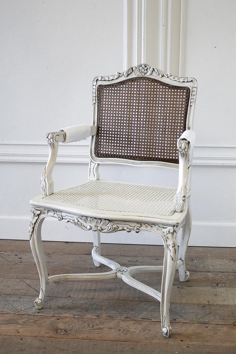 19th century country french cane back chair with linen 1