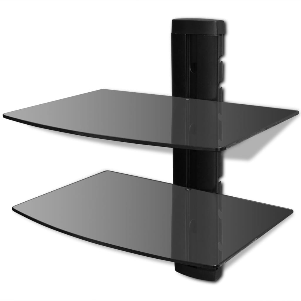 2 tier wall mounted glass dvd shelf black