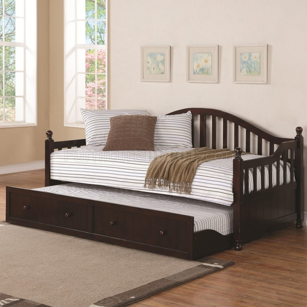 300090 twin daybed w trundle in cappuccino by coaster