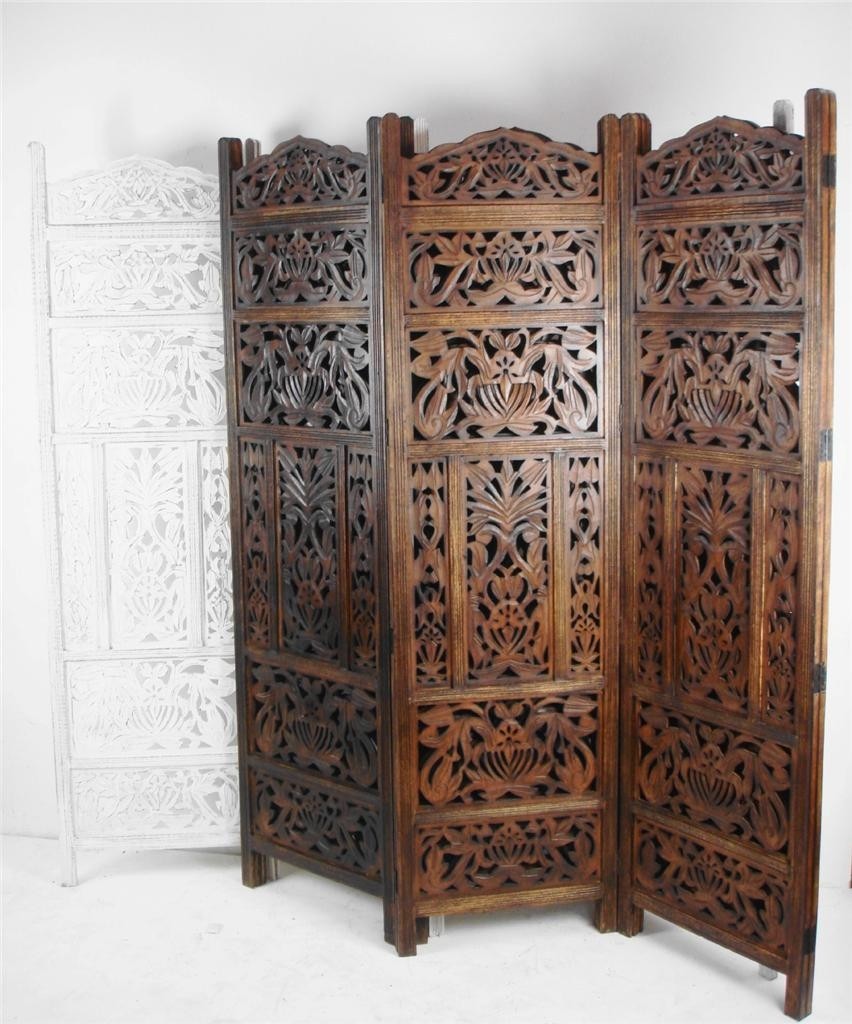 4 panel hand carved indian screen wooden leaves design