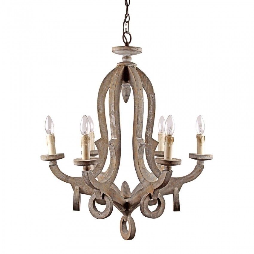 6 light candle style wooden chandelier whoselamp