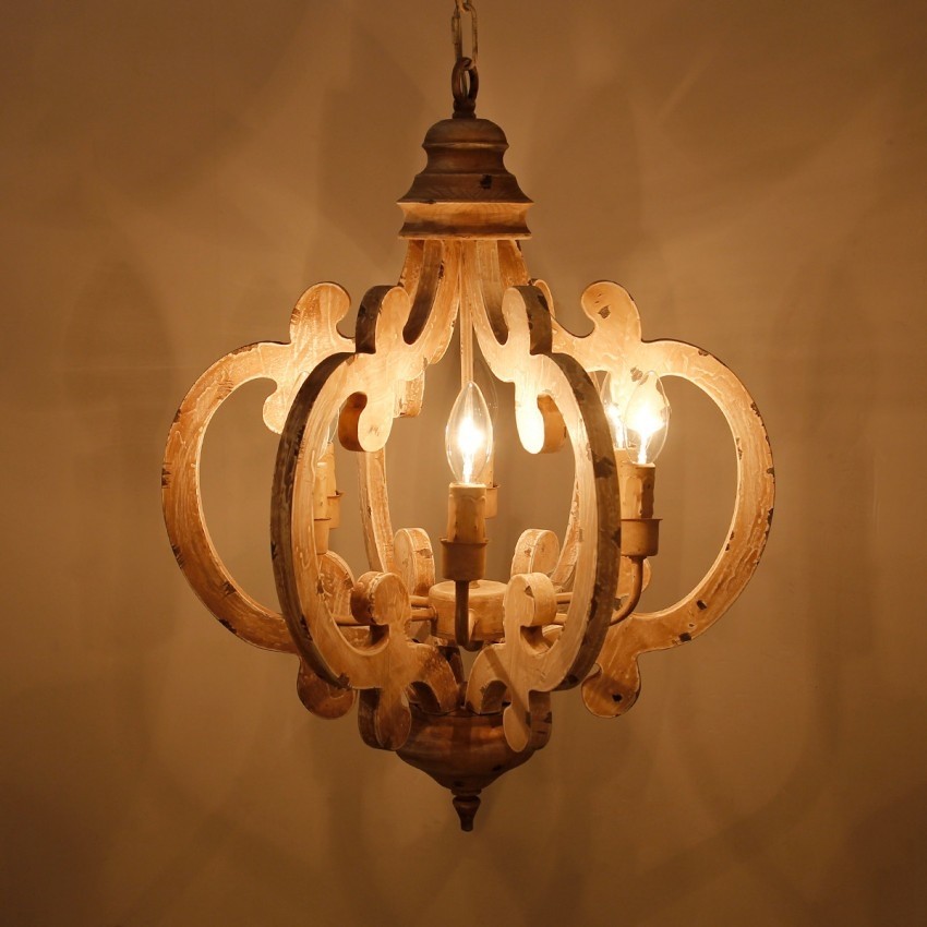 6 light wooden chandelier antique white whoselamp