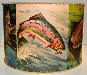 Adirondack trout fishing lamp drum shade 12 x 12 rustic