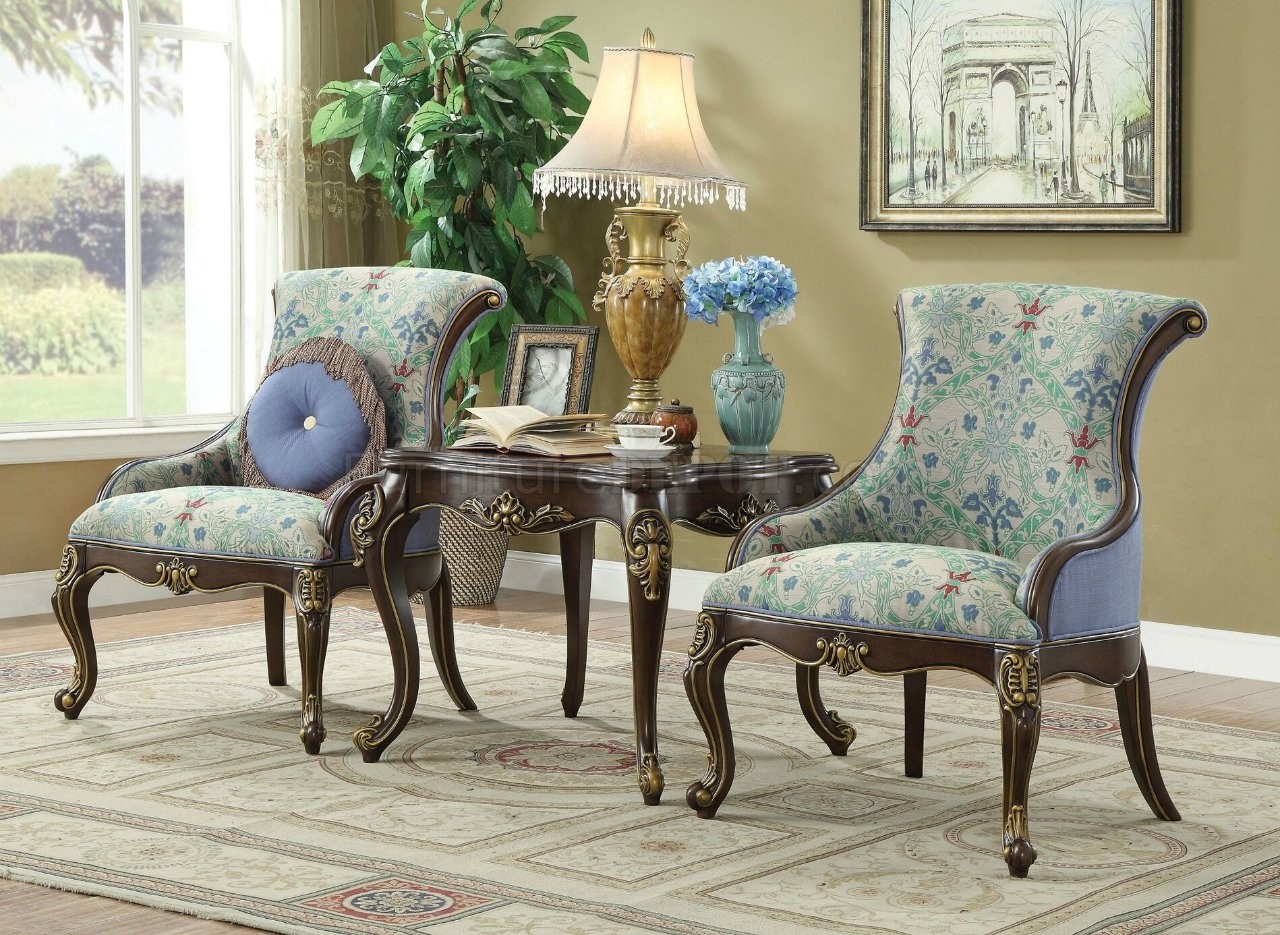 Ameena accent chair 50845 in floral periwinkle fabric by acme