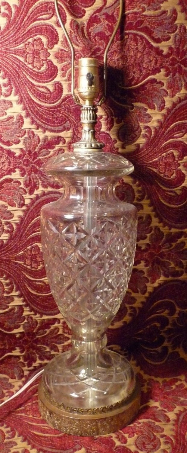 Antique large cut lead crystal glass urn vase lamp light