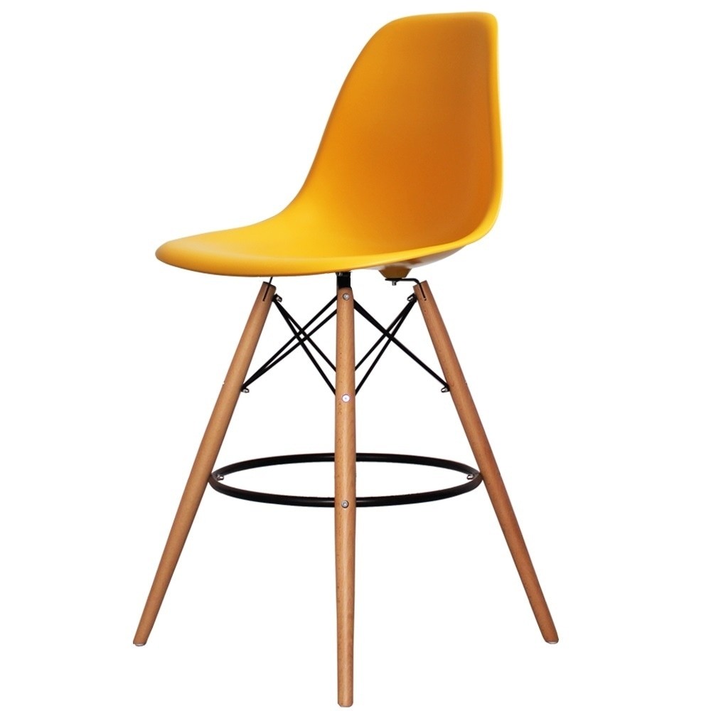 Buy yellow plastic bar stool with beech wood legs from