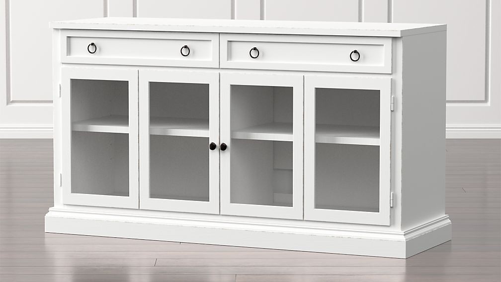 Cameo 62 white modular media console with glass doors