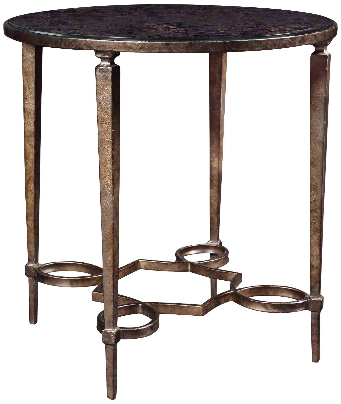 Carrie antiqued mirror round metal end table di 2020 ide