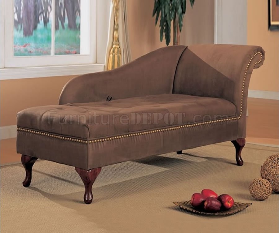 Chocolate brown microfiber chaise lounge w flip open storage