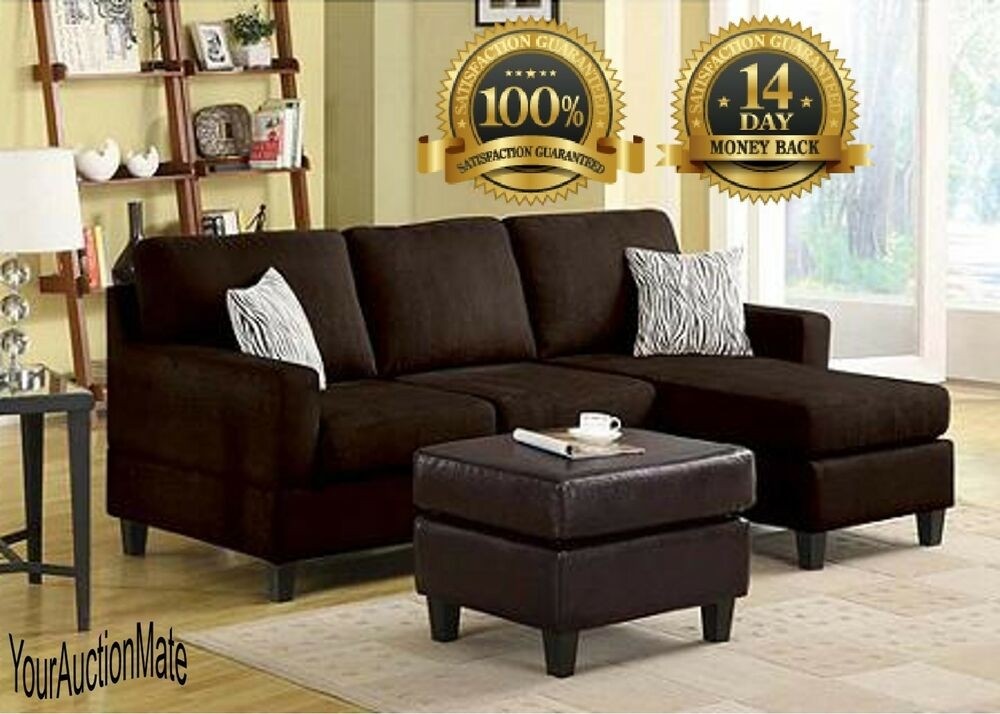 Chocolate brown microfiber reversible chaise sectional