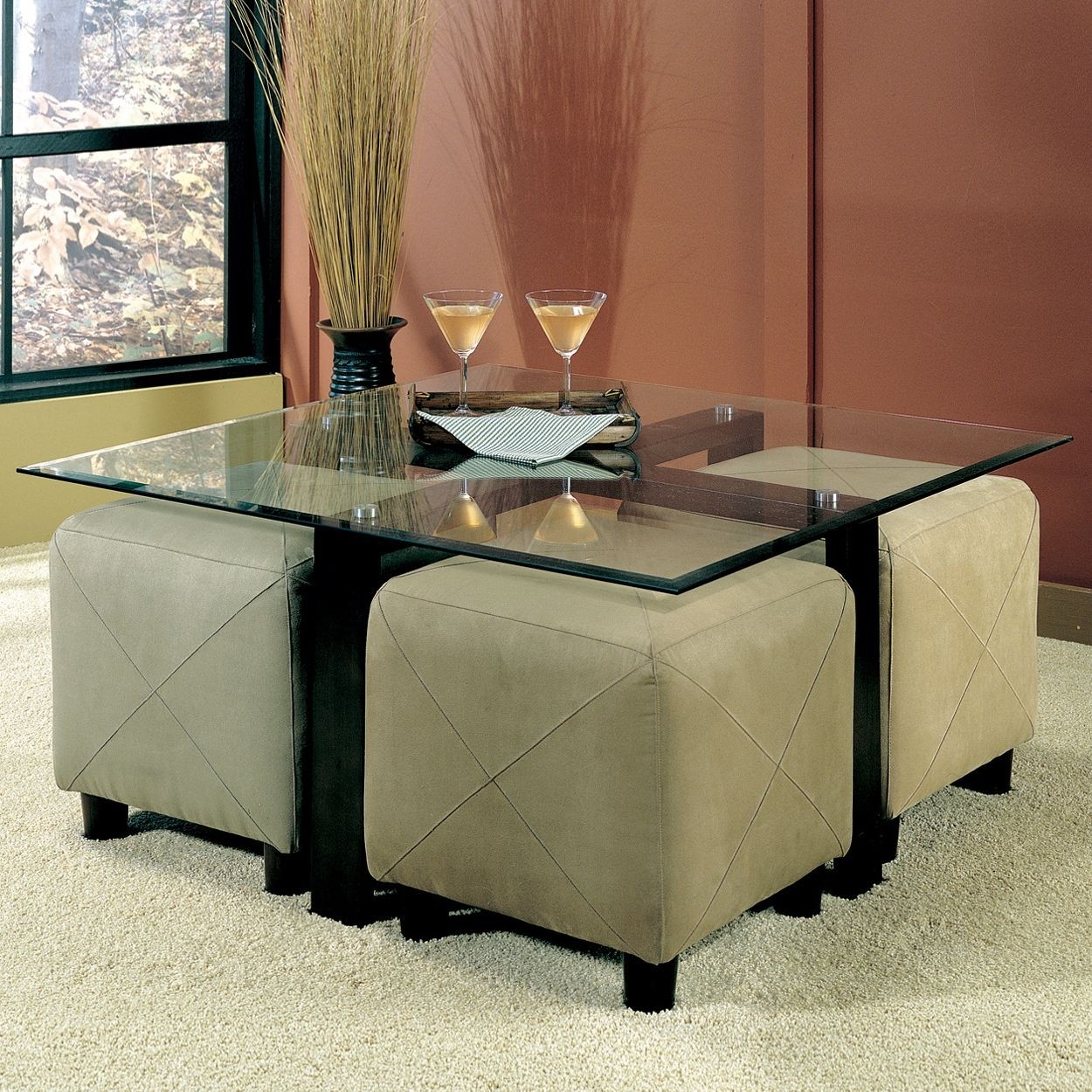 Coaster fine furniture coffee table with cube ottomans