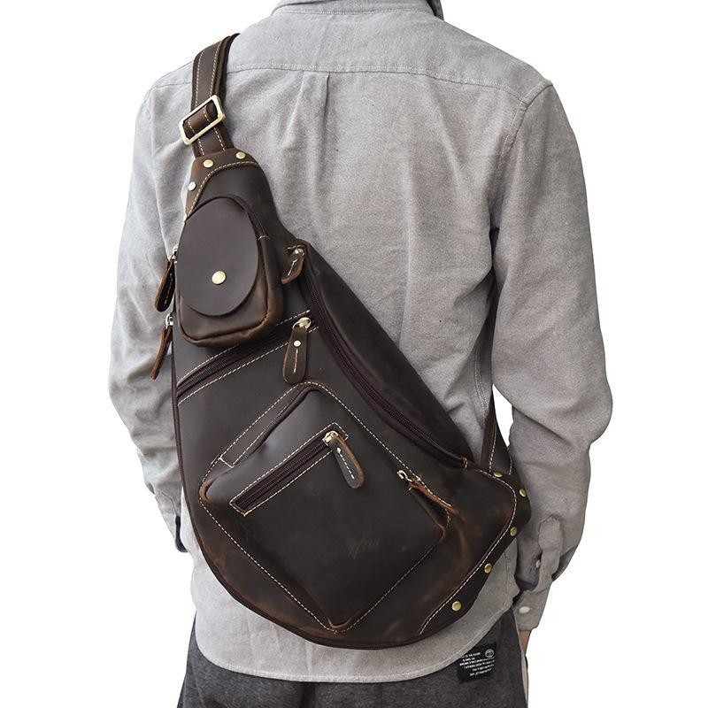 Cool leather mens sling bag sling shoulder bag chest bags