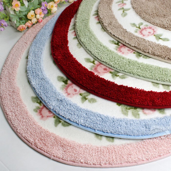 Elegant round rug sweet pink rose print korean mat retro