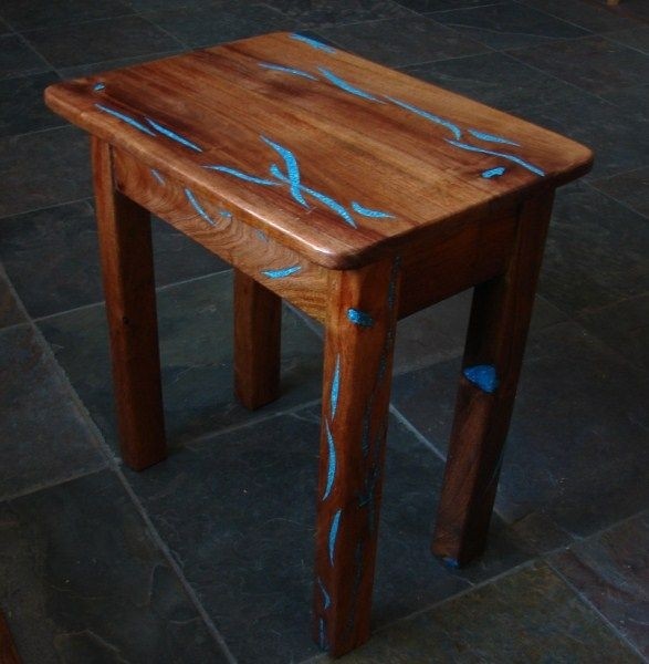 End tables mesquite wood turquoise inlay wood