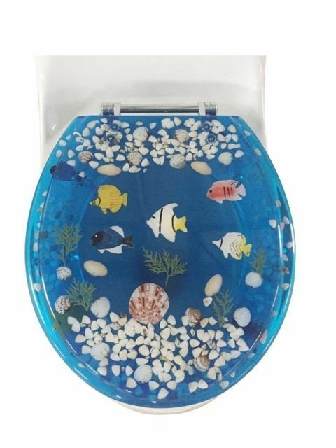 Fish aquarium acrylic round shaped toilet seat blue 17