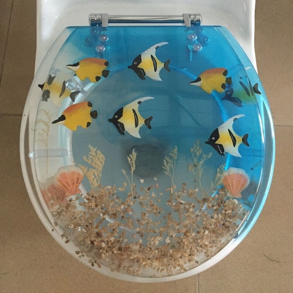 Fish aquarium acrylic round shaped toilet seat blue clear