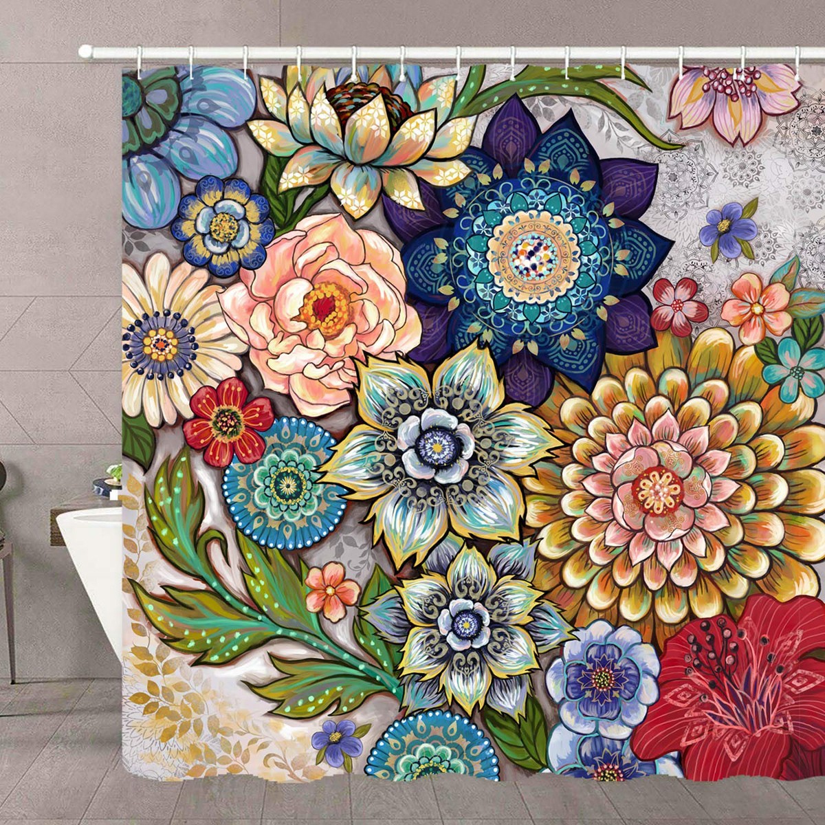 Floral shower curtains for bathroom bright fabric blossom