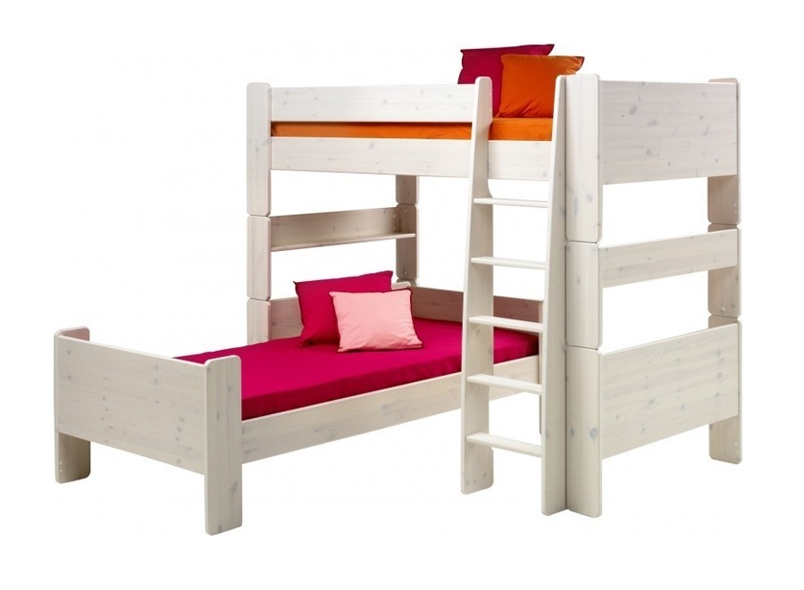 For kids l shaped bunk bed white wash popsical