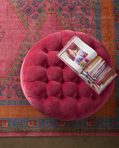 French beret tufted velvet round ottoman 1