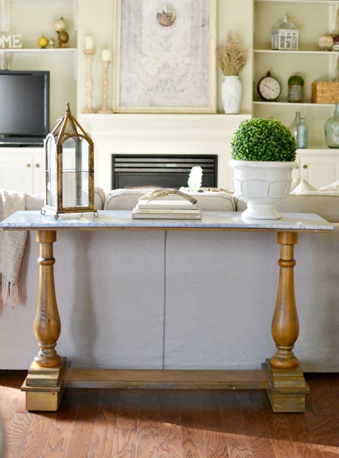 French country sofa table at the picket fence