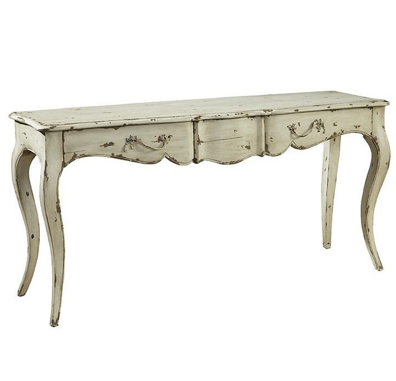 French country solid wood 3 drawer console table white