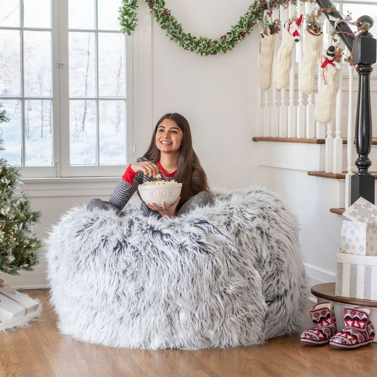 Panpan Bean Bag Chairs with Memory Foam,37 W White Teddy Bean Bag  Chair,Fluffy Lazy Sofa-The Pop Maison