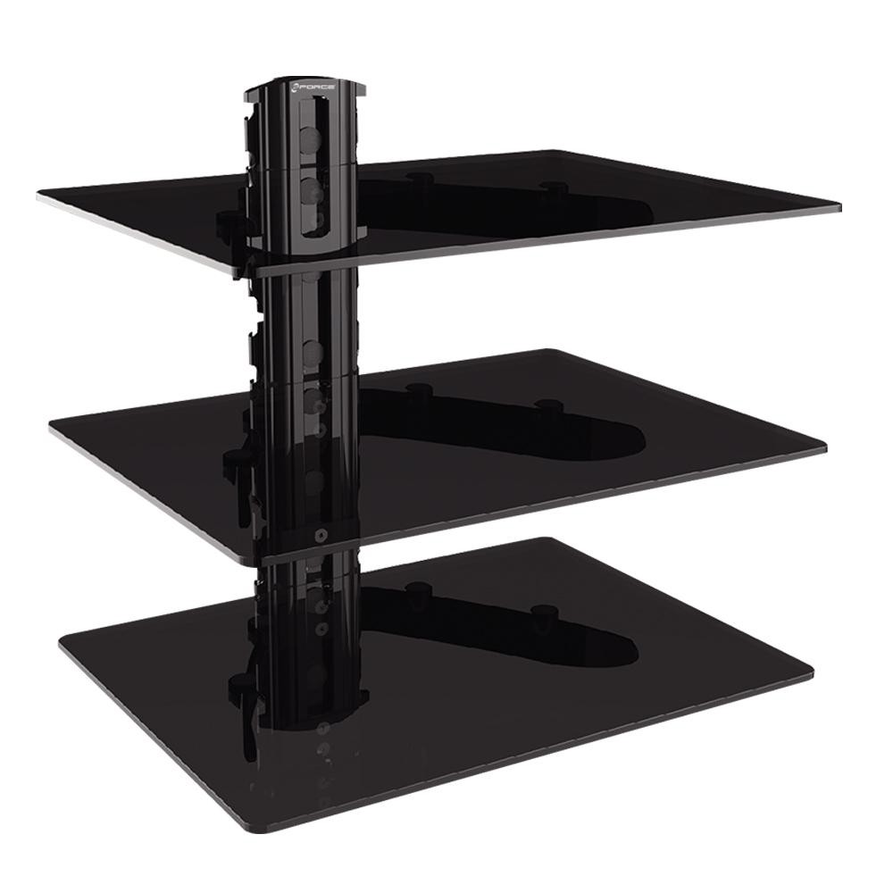 Gforce triple dvd shelf wall mount with tempered glass and