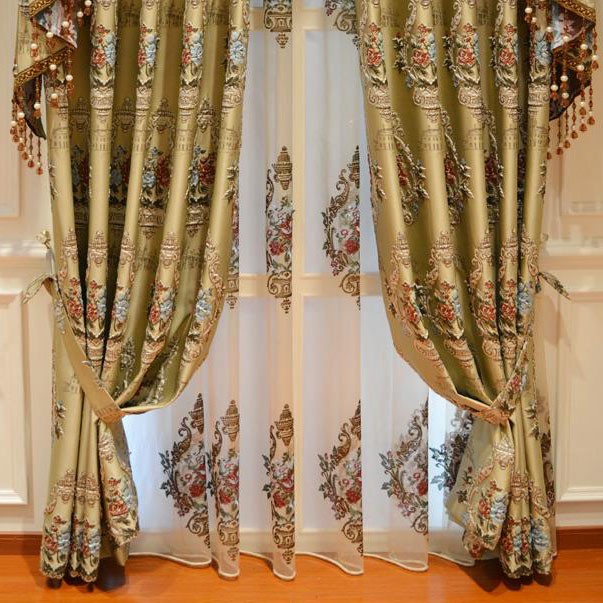 Gold floral faux silk luxury funky custom valance curtains