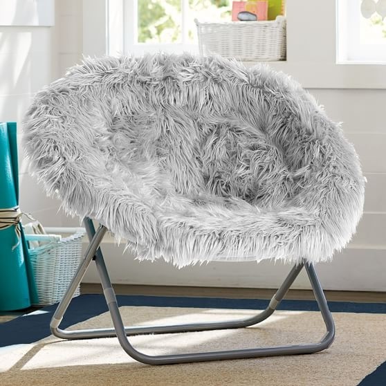 Gray fur rific faux fur hang a round chair pbteen
