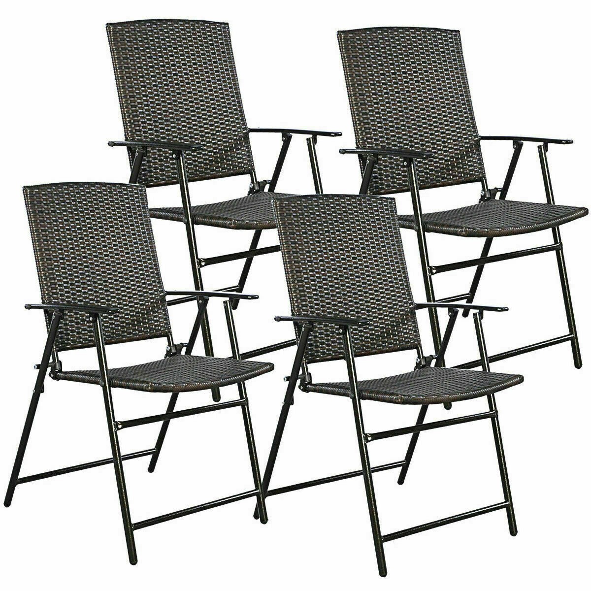 Gymax folding rattan chair brown 4 pcs outdoor indoor